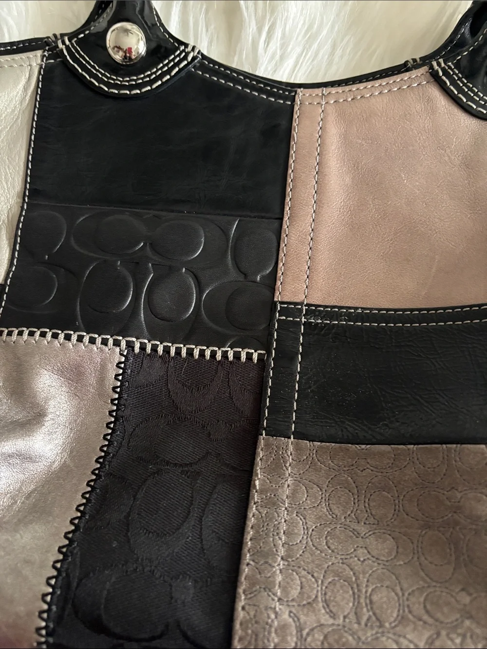 Coach Patchwork Leather & Suede Shoulder Bag